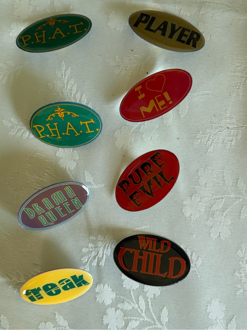 Assorted Oval shaped Enamel Pins with phrases and names - Colorful Novelty Set